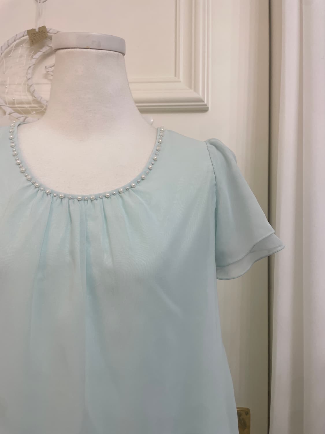 sheer mint puff sleeve lovely blouse 상품이미지6