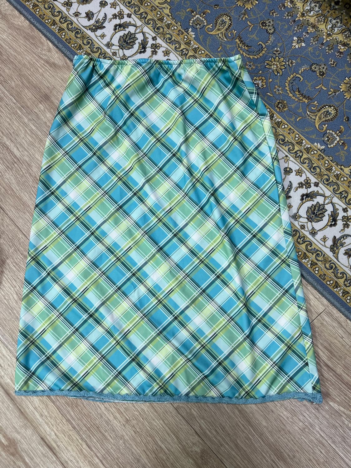 민트색 체크 벤딩 미디 스커트 free 상품이미지2