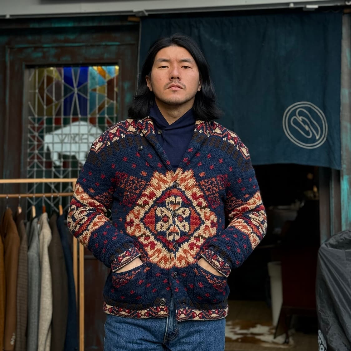 데님앤서플라이 노르딕 패턴 숄카라 가디건 S 상품이미지7