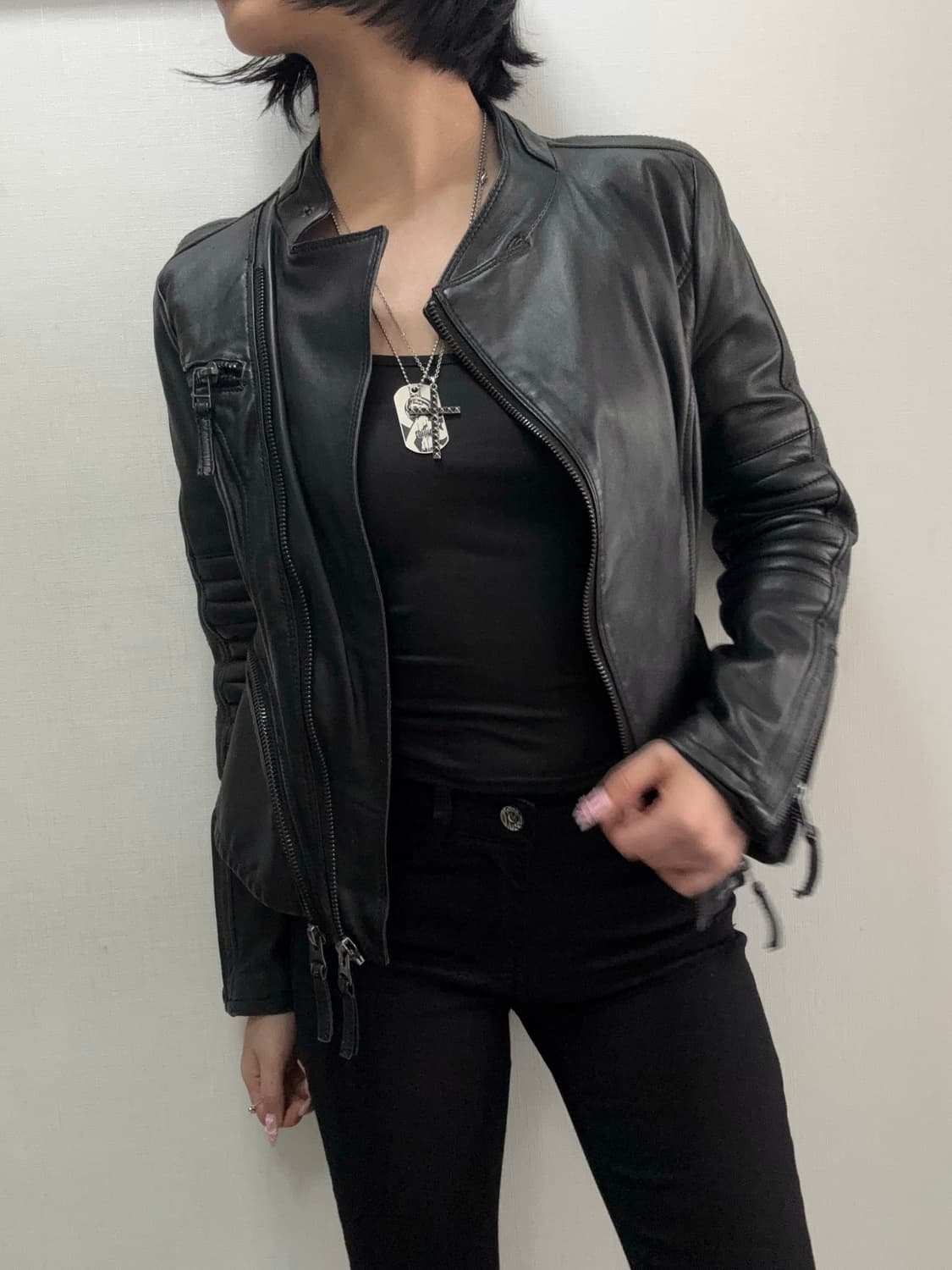 [램스킨] ZARA 퀼팅 슬림핏 바이커 레더자켓 상품이미지3