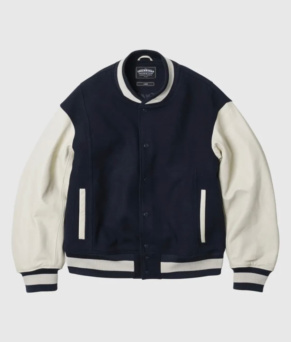 프리즘웍스 카우하이드 레더 바시티 자켓 네이비 L 상품이미지2