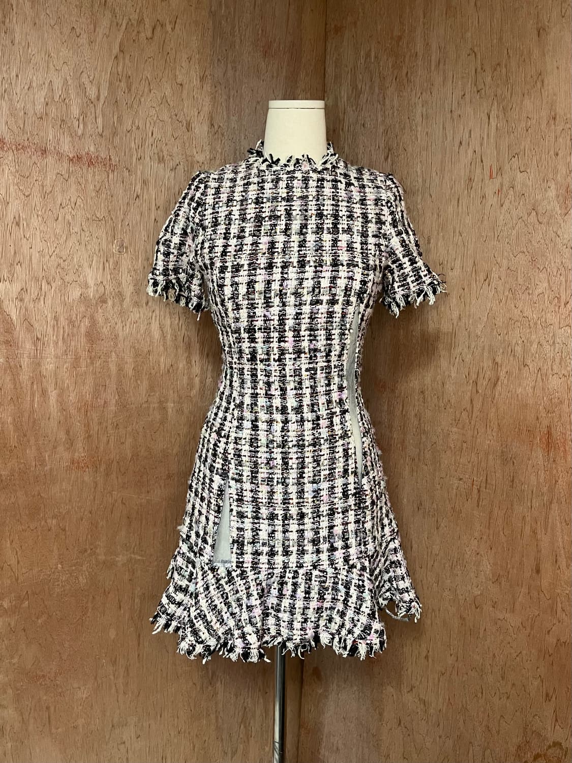 샌디리앙 트위드 메쉬 절개 드레스 상품이미지1