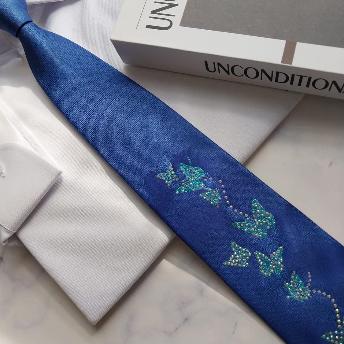 웅가로 실크 블루 나비 자카드 넥타이 8.2cm A+등급 K2450 상품이미지5