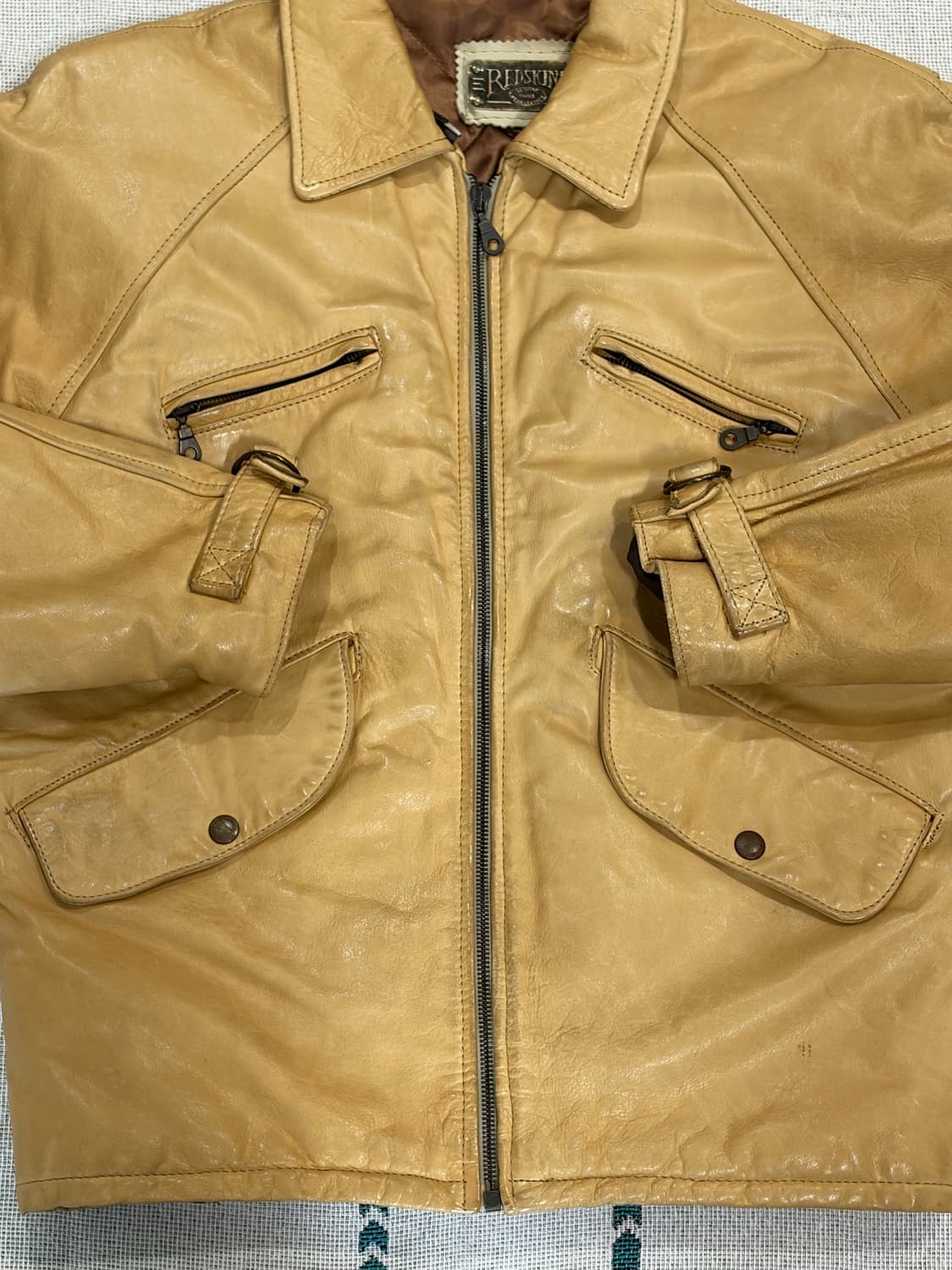 90s 프랑스 레드스킨스 양가죽 레더 바이커 자켓 상품이미지4