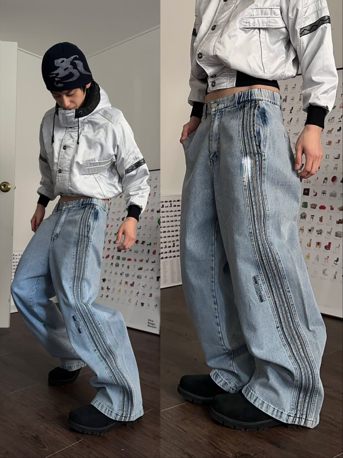 Staffpick 와이드 사이드 트랙 데님 팬츠 상품이미지1