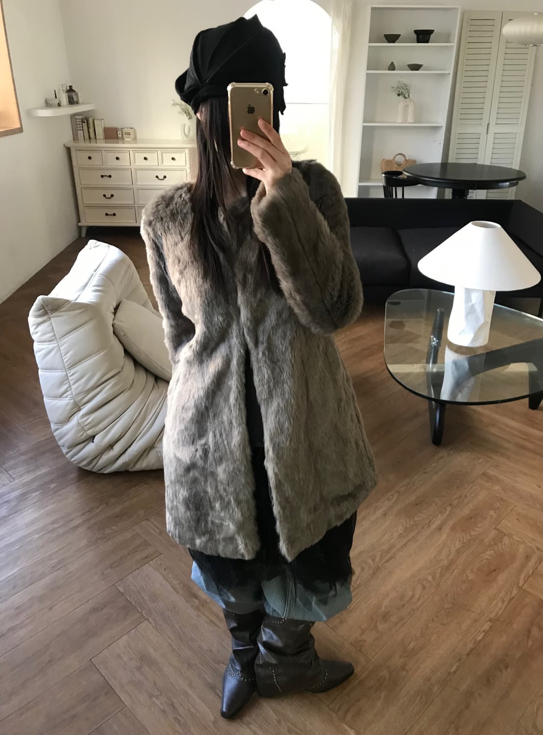 vintage collarless fur jacket 상품이미지2