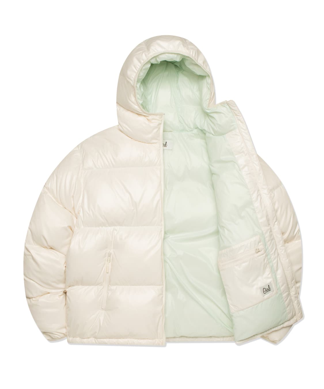 걸스케이트보드 패딩 GLOSSY TYPO HOODED DOWN IVORY 상품이미지2