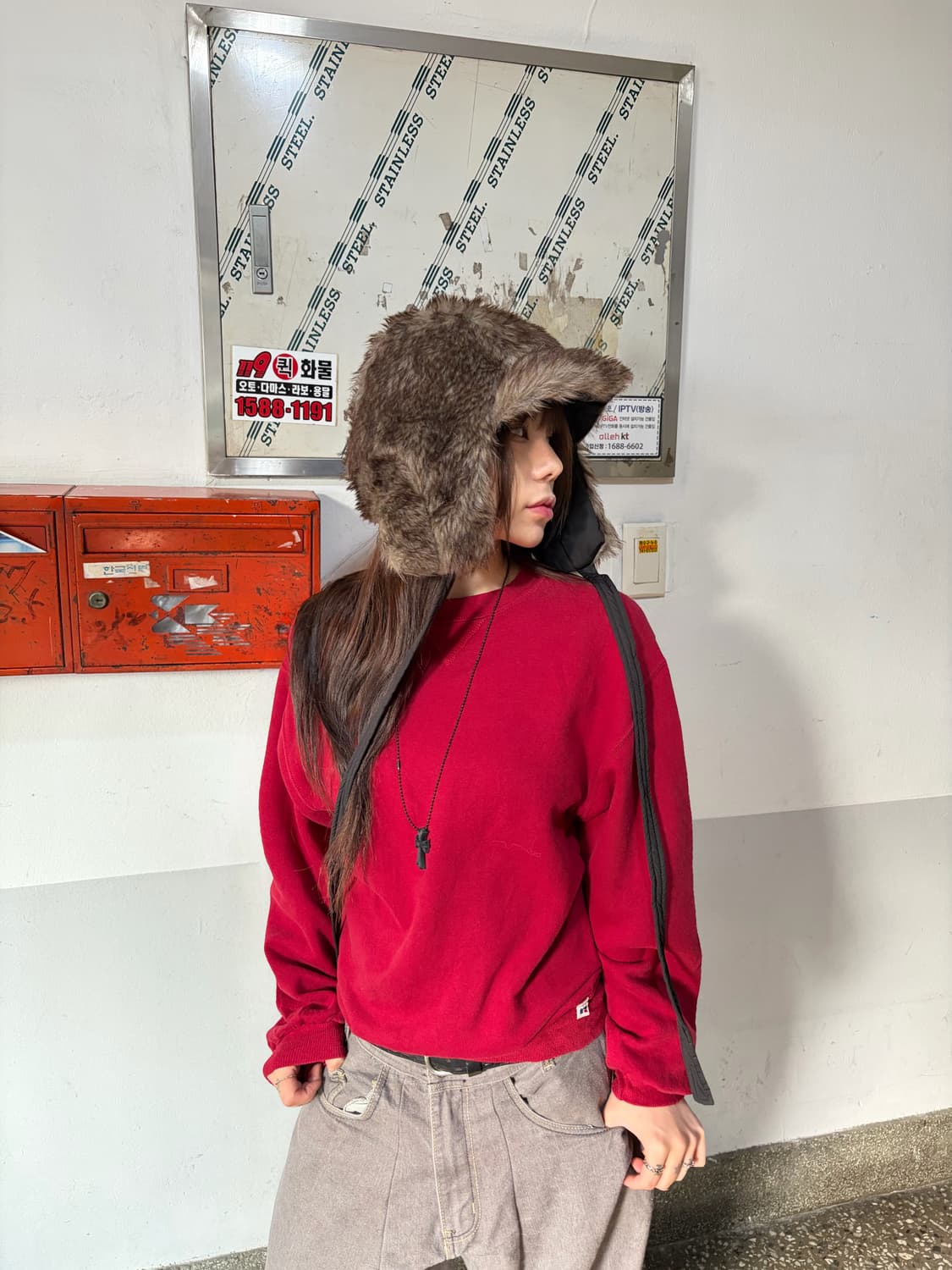 90s RUSSELL 레드 스웻 셔츠 맨투맨 상품이미지1