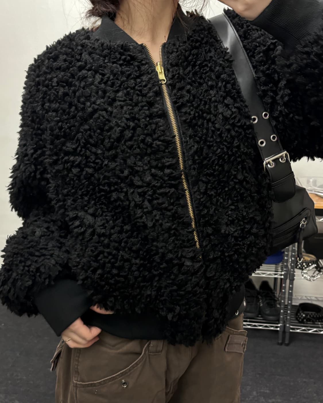 올드 빈티지 크롭 쉐르파 퍼 자켓 블랙 상품이미지1