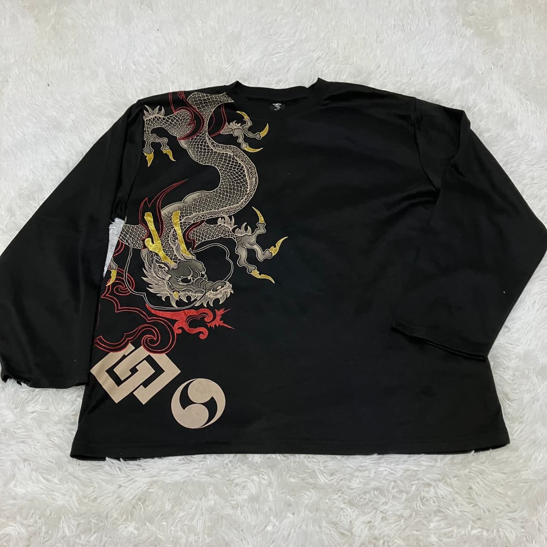 빈티지 오리엔탈 골든 펄 드래곤 긴팔 898 y2k 스트릿 모리 갸루 일 상품이미지5