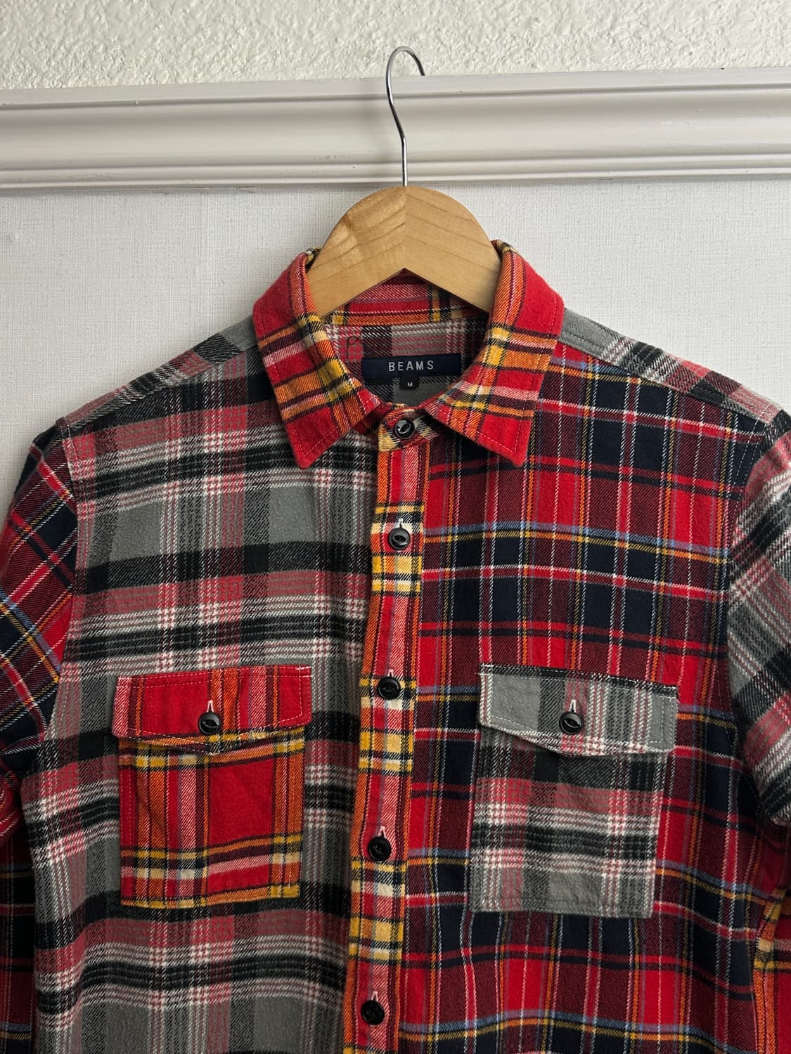 Beams 하프 앤 하프 플레이드 체크 셔 상품이미지9