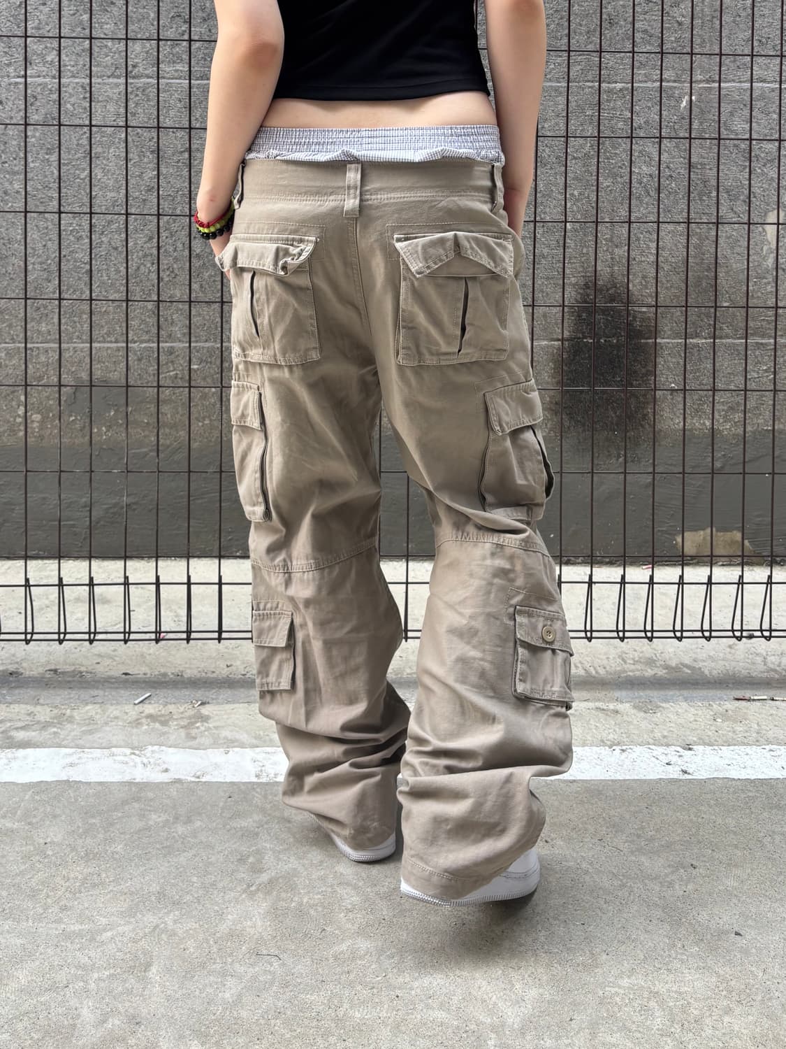 빈티지 카키 와이드 카고팬츠 상품이미지1