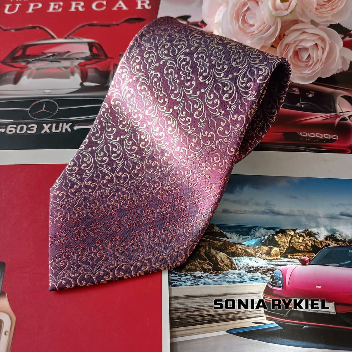 소니아 리키엘 실크 버건디 자카드 넥타이 9.8cm A+등급 A18838 상품이미지1