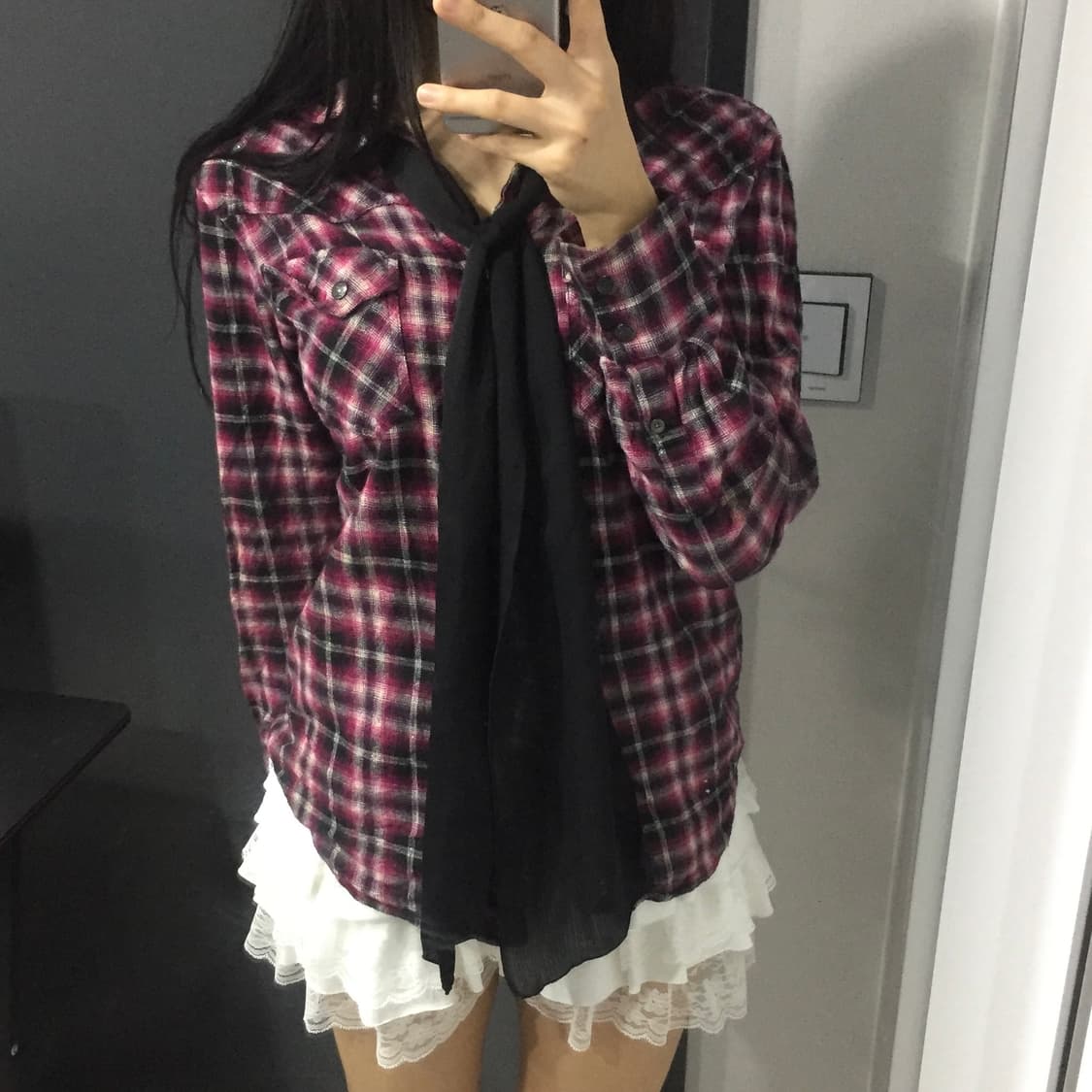 JPN 불량 갸루 체크 핑크 글리터 셔츠 상품이미지4