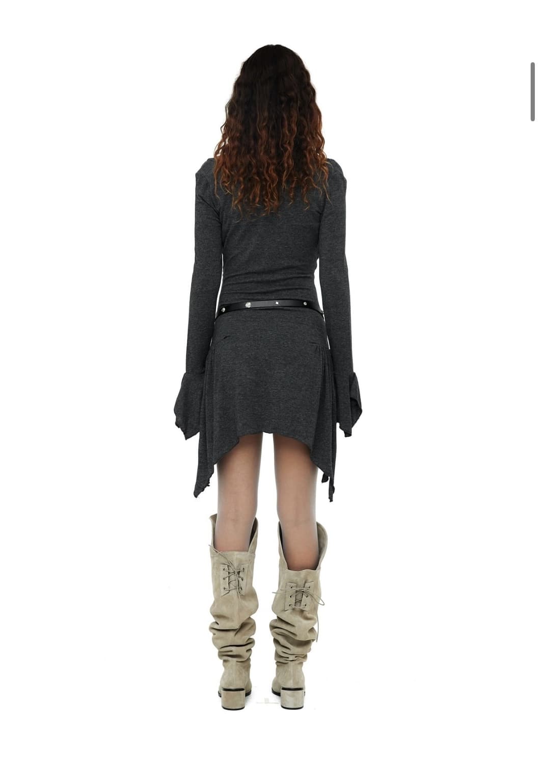 CERRIC SHIRRING SHEER MINI DRESS / 차콜 상품이미지3