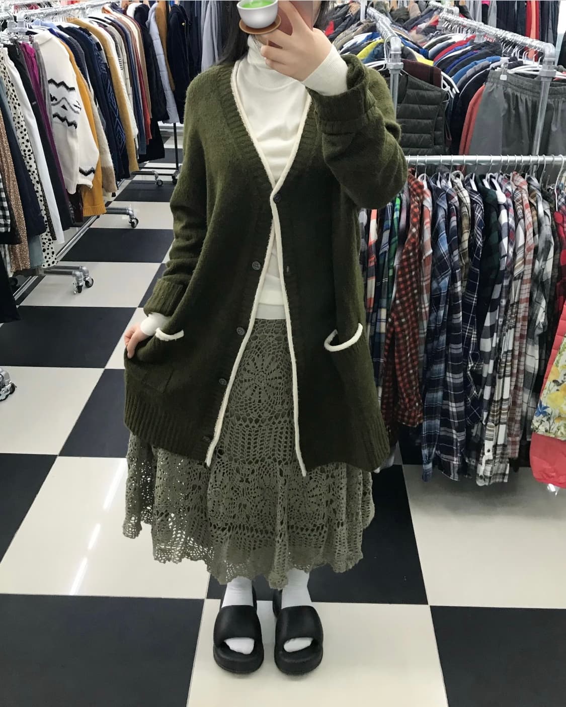 올리브 모리걸 코디 세트🍃 니트가디건+목폴라니트+크로셰 스커트 상품이미지1