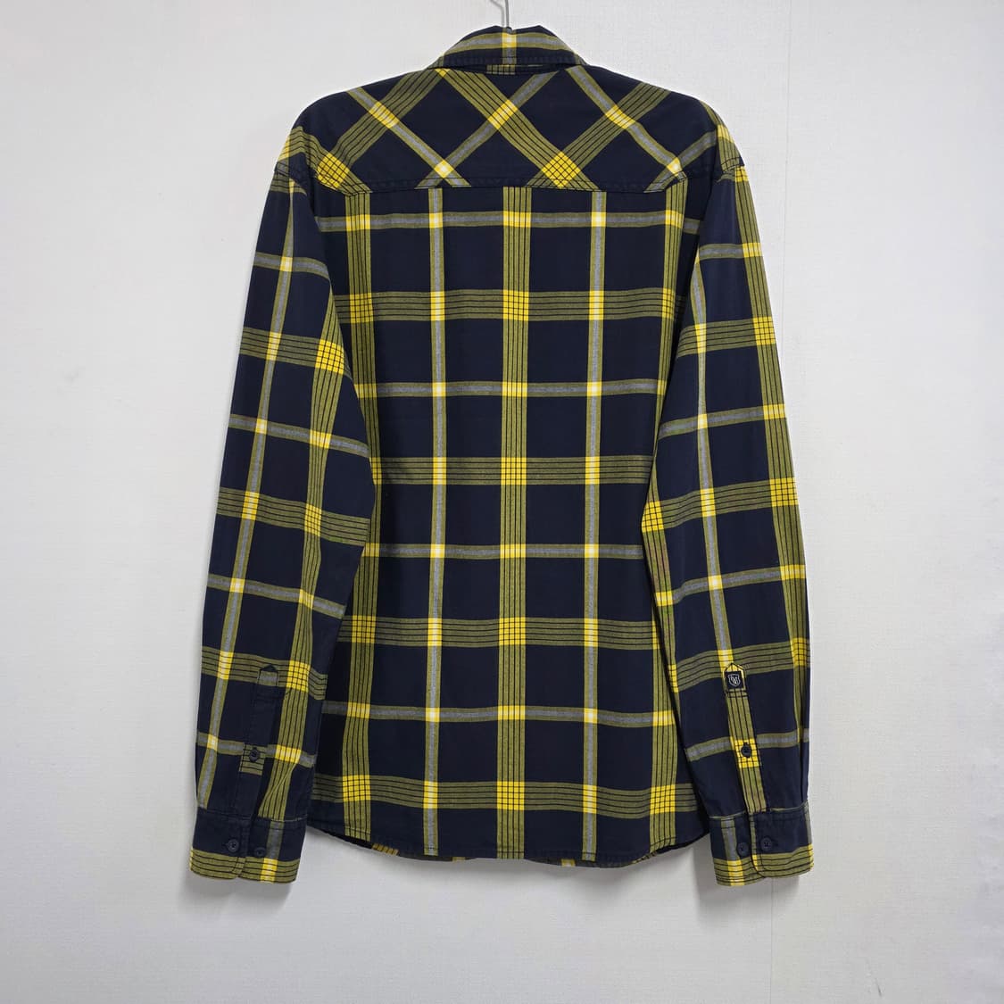 M/L 95 에비수 자수로고 네이비 옐로우 체크 셔츠 상품이미지4