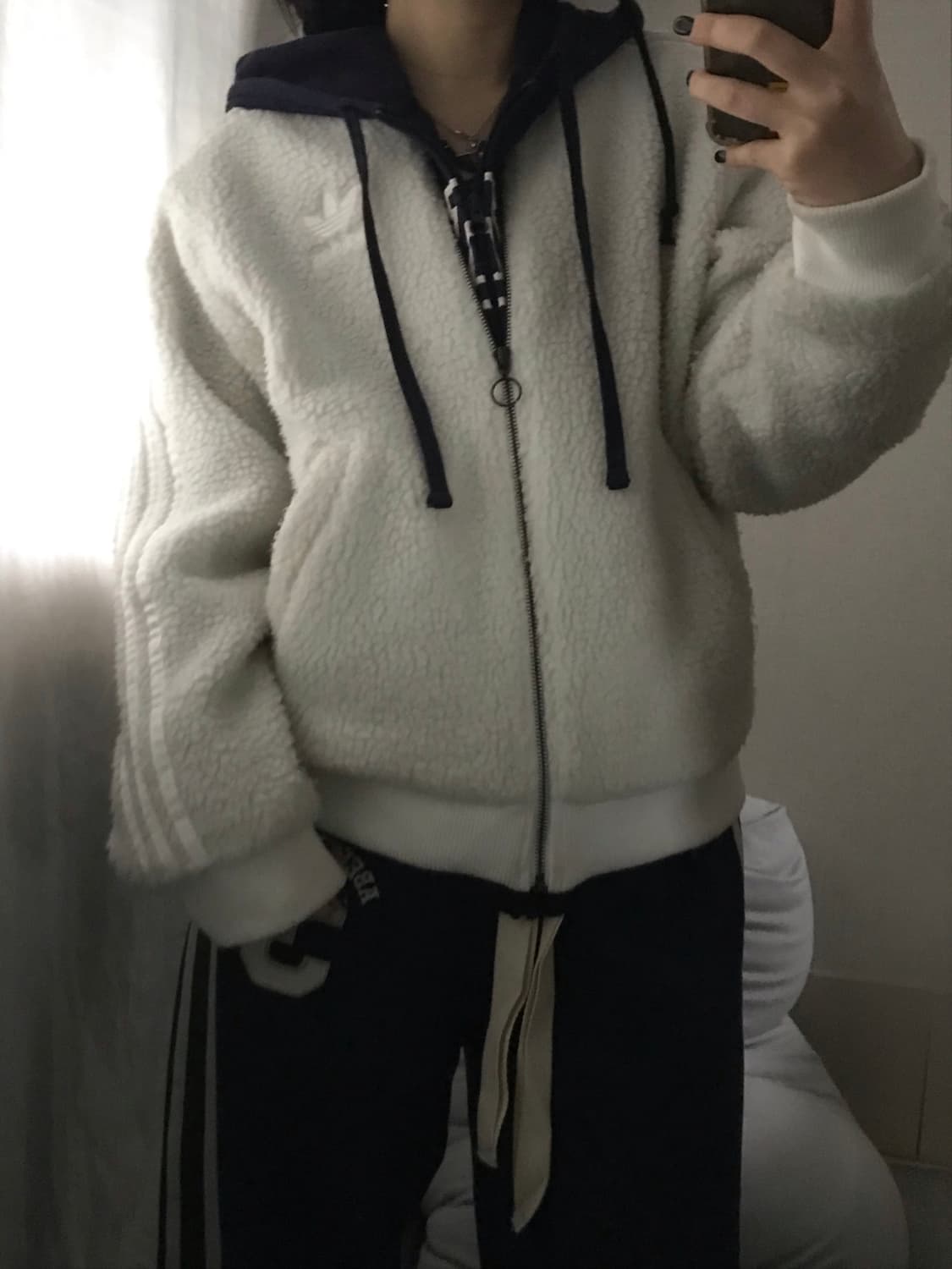 아디다스 아이보리 삼선 후리스 상품이미지1