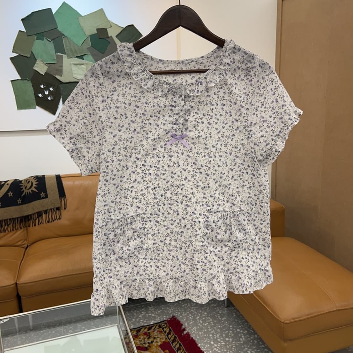 빈티지 잔꽃 모리걸 반팔 블라우스 반팔티 95 C04290  상품이미지1