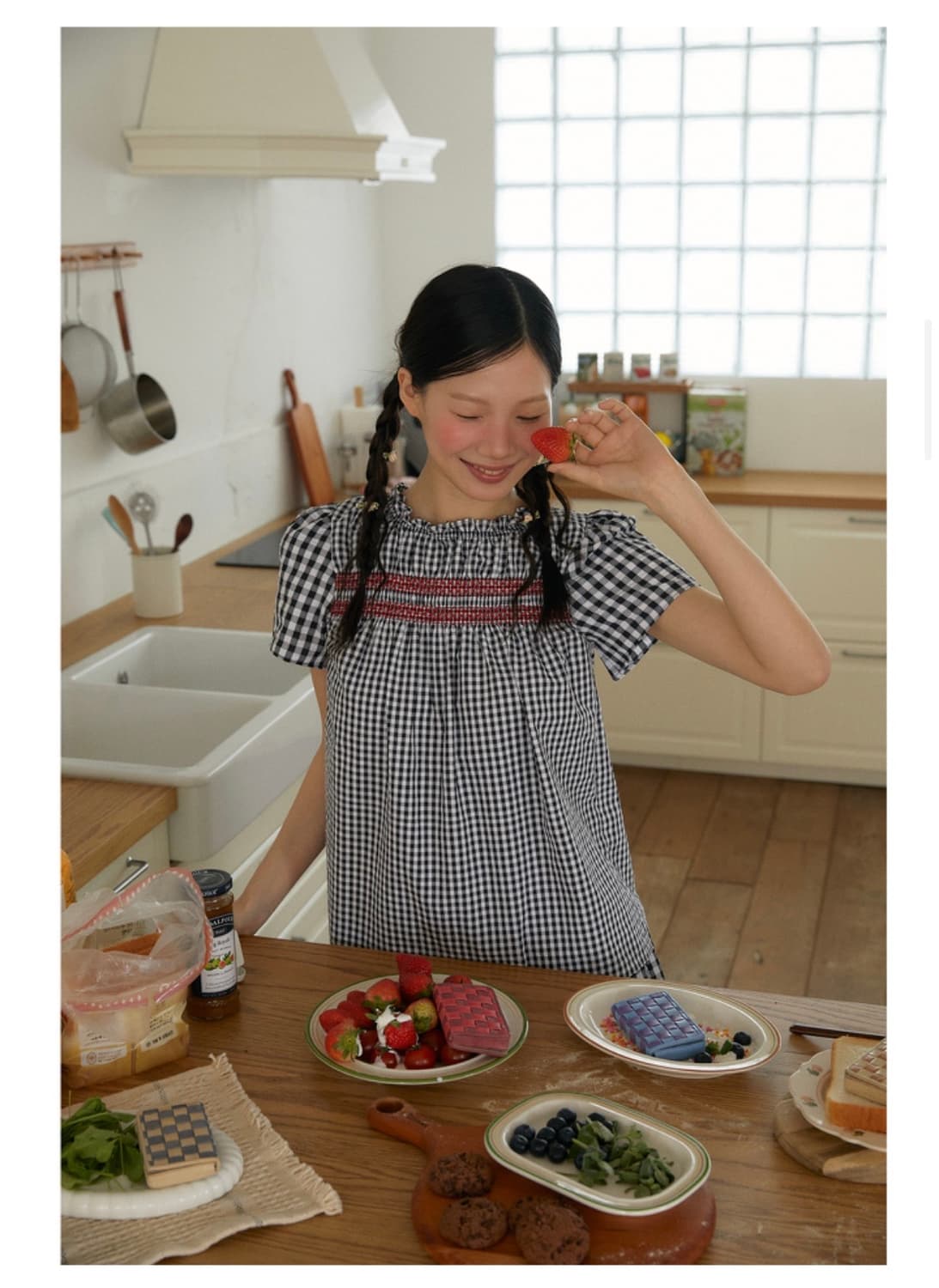 더블쿼츠 Moui Blouse 무이 스모킹 블라우스 체크 S 상품이미지1