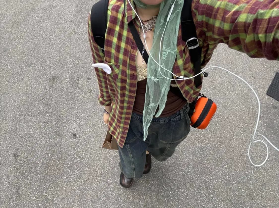 빈티지 말차초코 체크긴팔셔츠 하구미 카모메산장 y2k 모리걸 아오이유우 상품이미지1