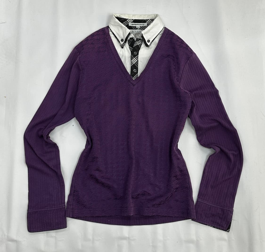 💜캐캐체 아무깔 퍼플 레이어드 티셔츠💜 보헤미안 펑크 시크 교복 나나 상품이미지2