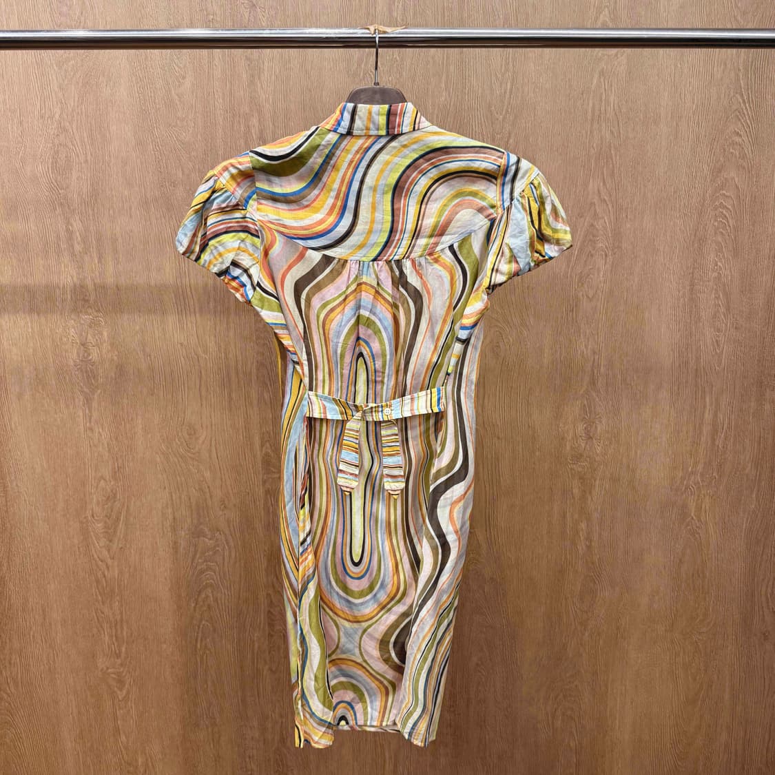 폴스미스 블랙 웨이브 스트라이프 리본 타이 퍼프소매 셔츠 원피스 멀티컬러 상품이미지3