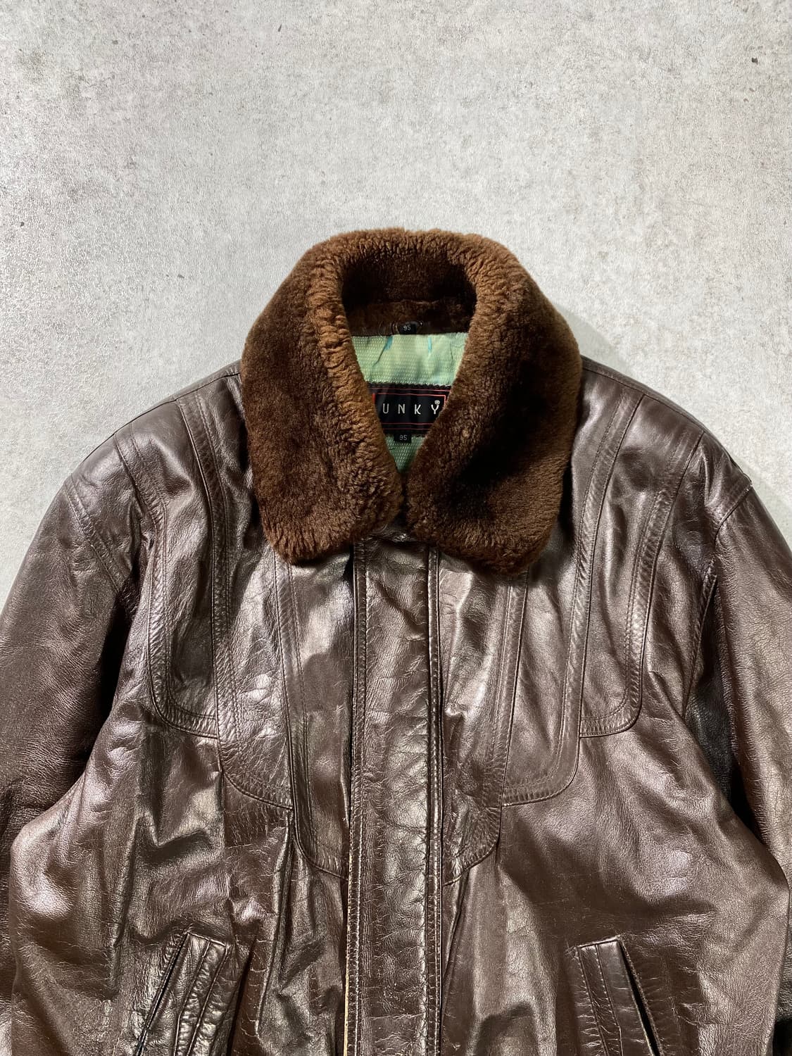 [95] 90s Hunky 브라운 양가죽 레더 봄버자켓 상품이미지2