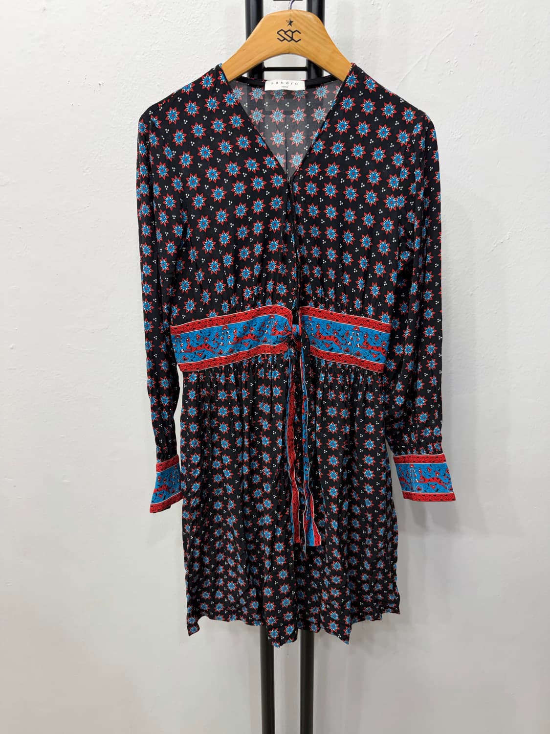 정품) 산드로 블랙 패턴 롱 원피스 36 상품이미지1