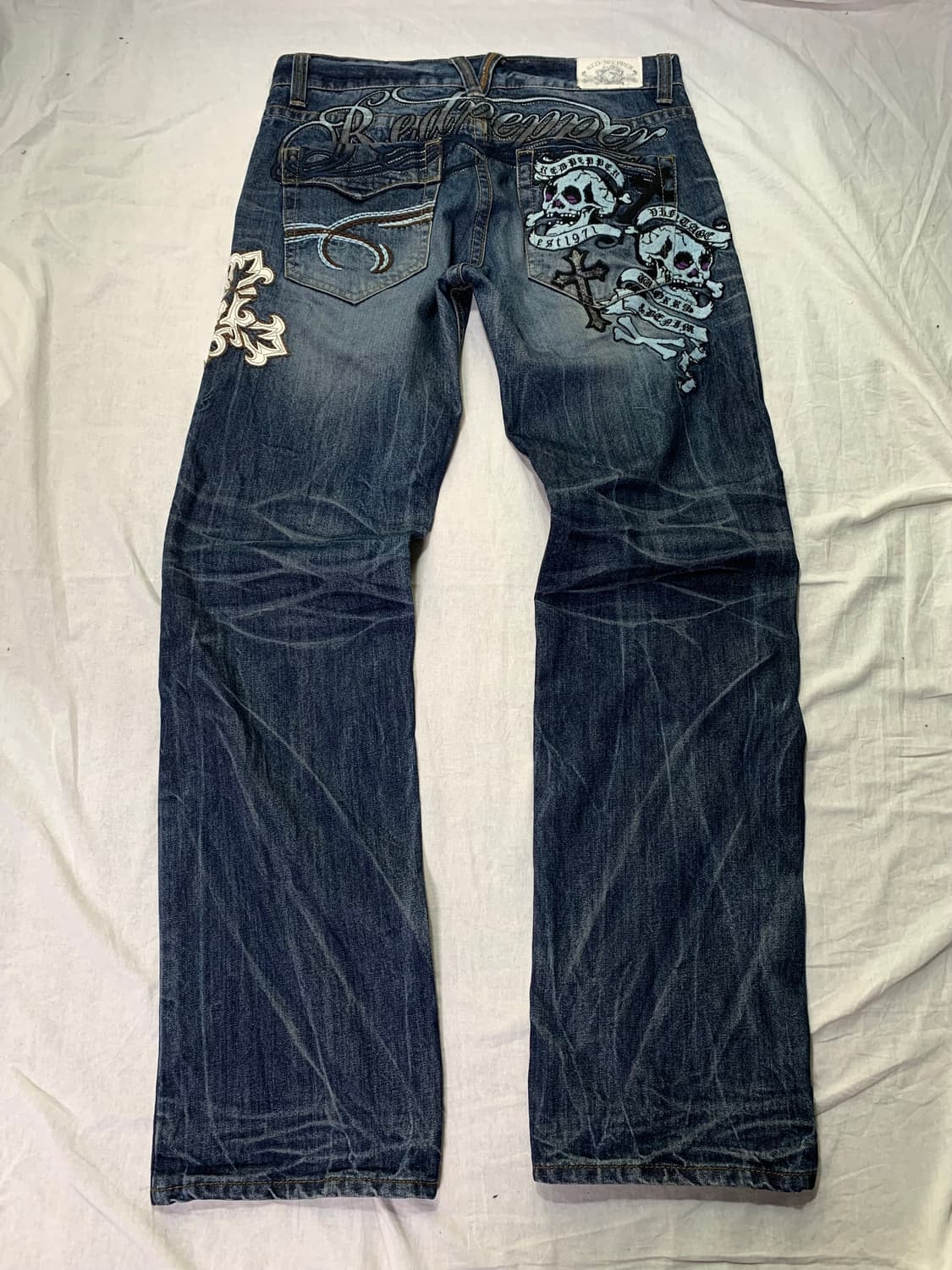 Red Pepper skull cross embroidered denim 상품이미지1