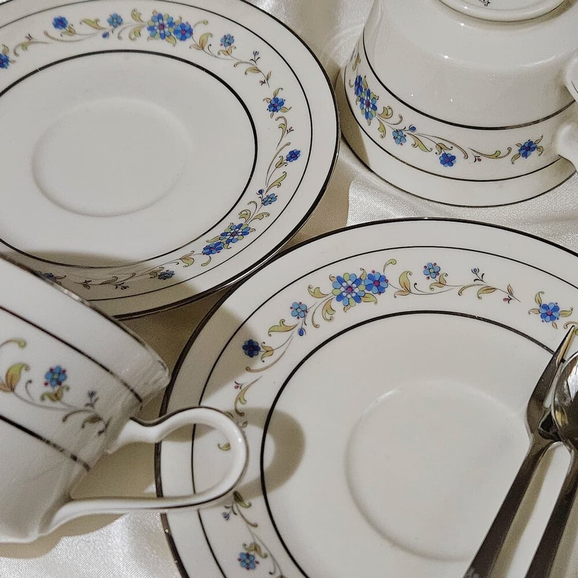 일본 노리다케 입체 플라워 실버링 찻잔세트 상품이미지1