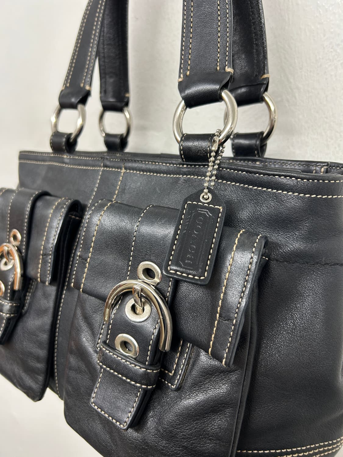 빈티지 코치 블랙 레더 토트백 상품이미지2