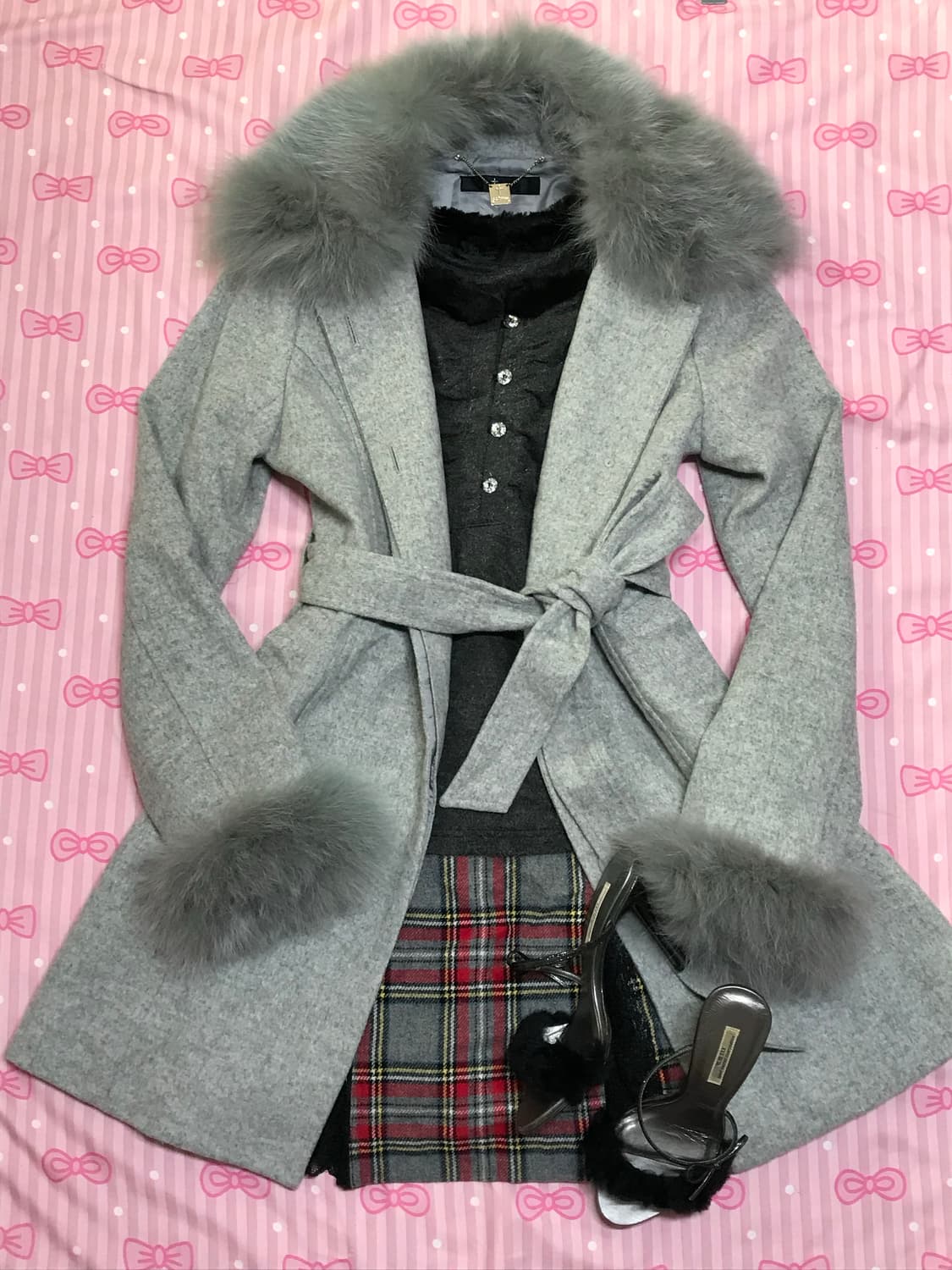 그레이 퍼 코트 갸루 상품이미지1