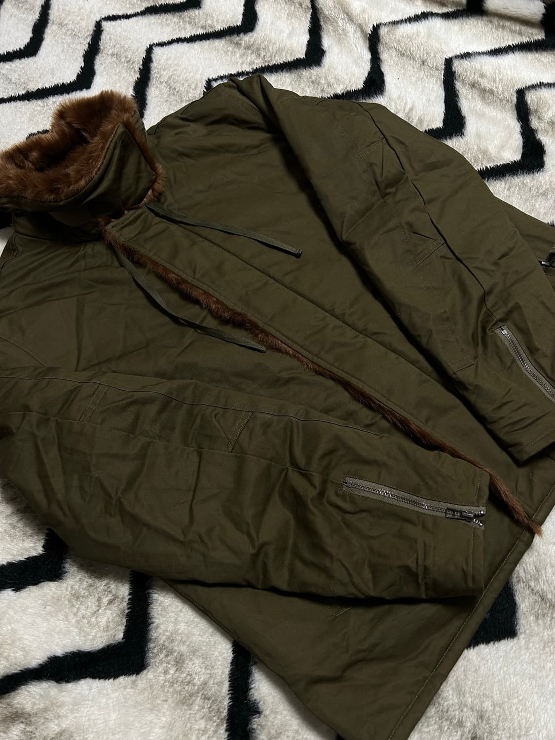 [L]엑스톤즈 XJ39 오버핏 퍼 코튼 자켓/카키 상품이미지4