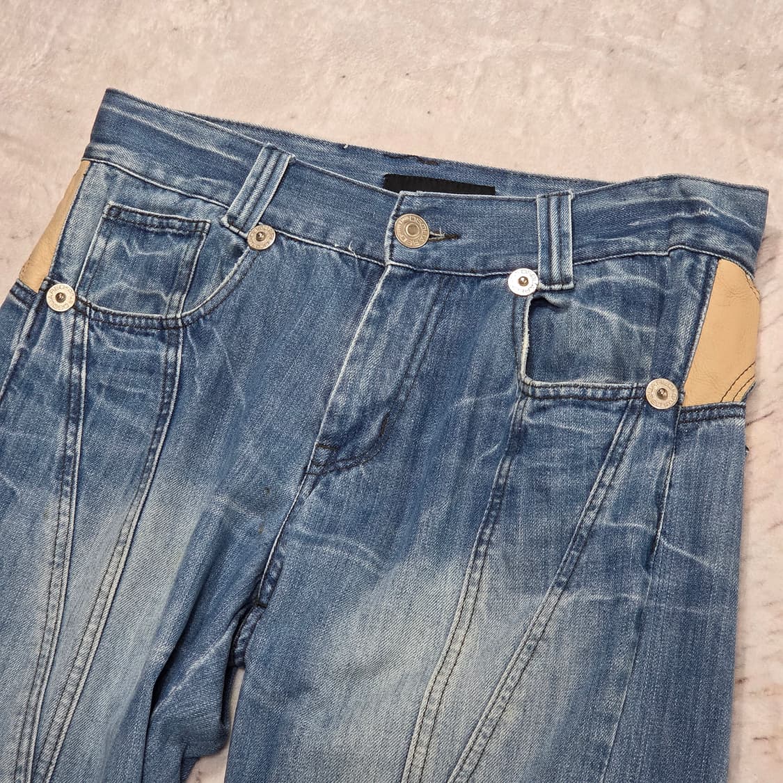 빈티지 절개 라인 연청 데님 팬츠 상품이미지2