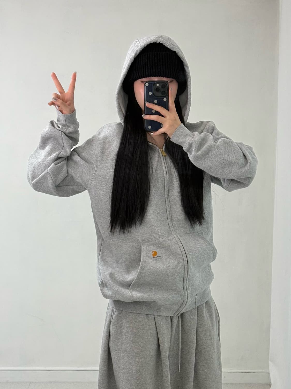 칼하트 그레이 기모 후드집업 상품이미지4