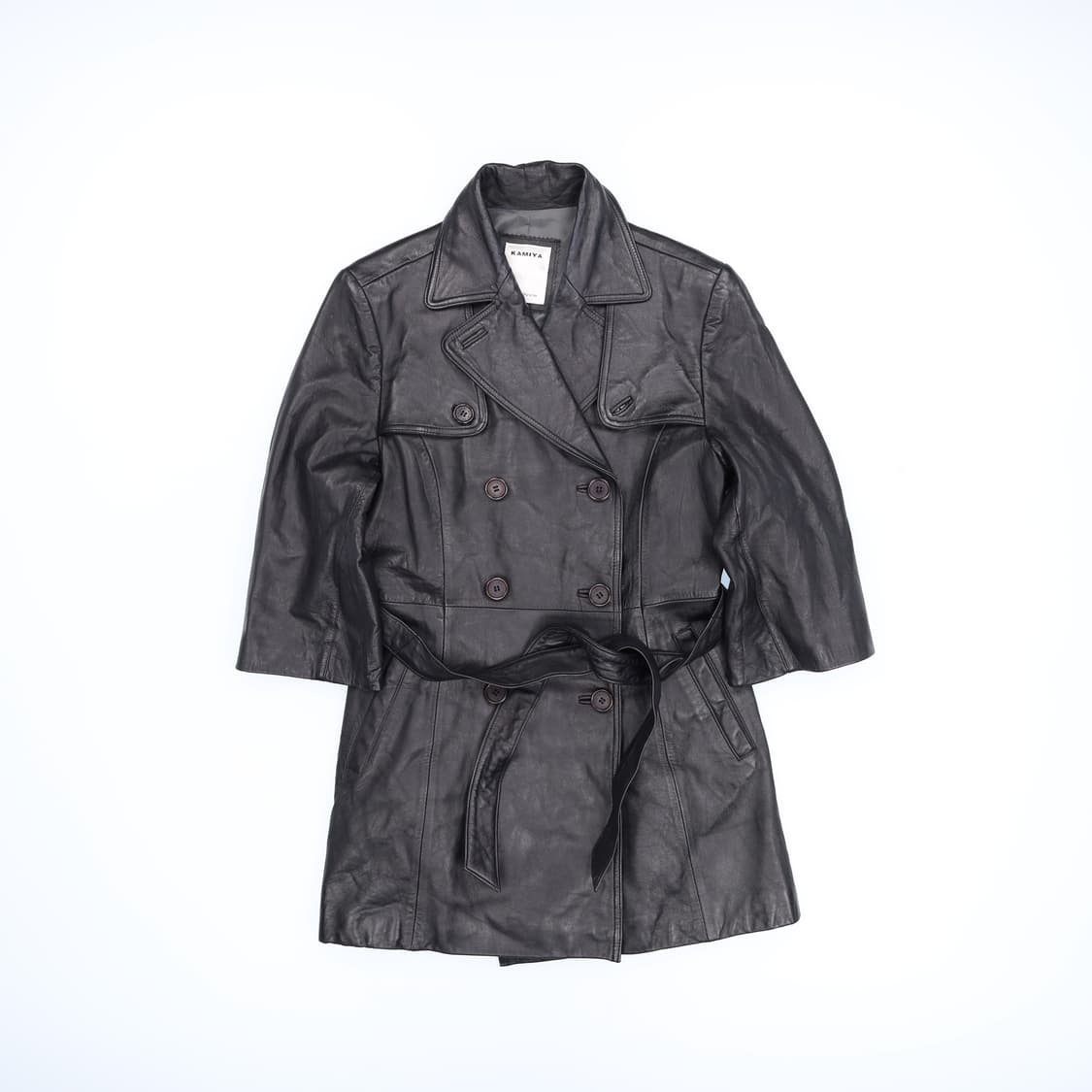 88 KAMIYA 카미야 빈티지 양가죽 벨티드 코트 블랙 4220 상품이미지1