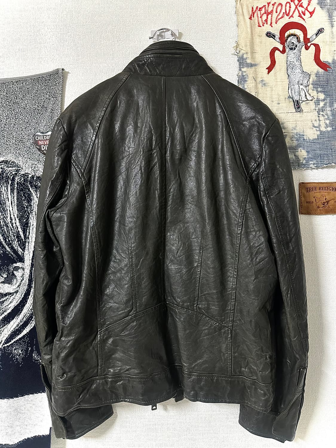 램스킨 넥가드플랩 하이넥 바이커 레더자켓 상품이미지7