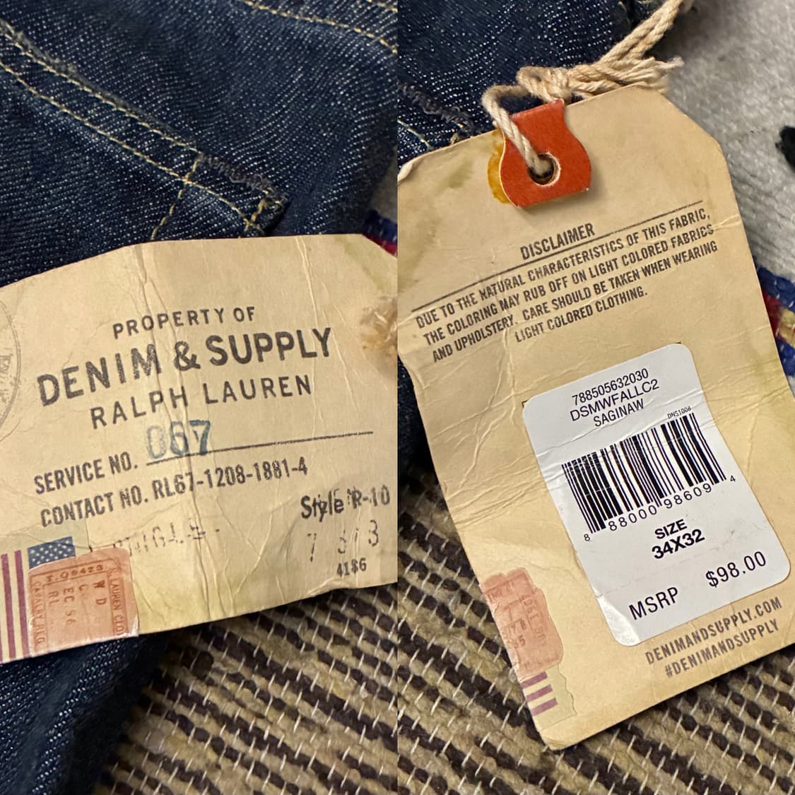 (32~34)데님앤서플라이 랄프로렌 카모포켓 워싱 데님 청바지 rrl 상품이미지9