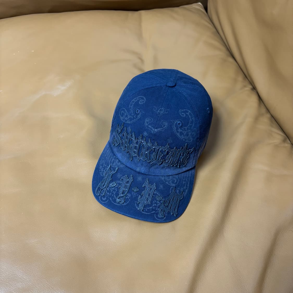 Supreme 슈프림 레더 아플리케 워시드 네이비 6패널 볼캡 모자 상품이미지1