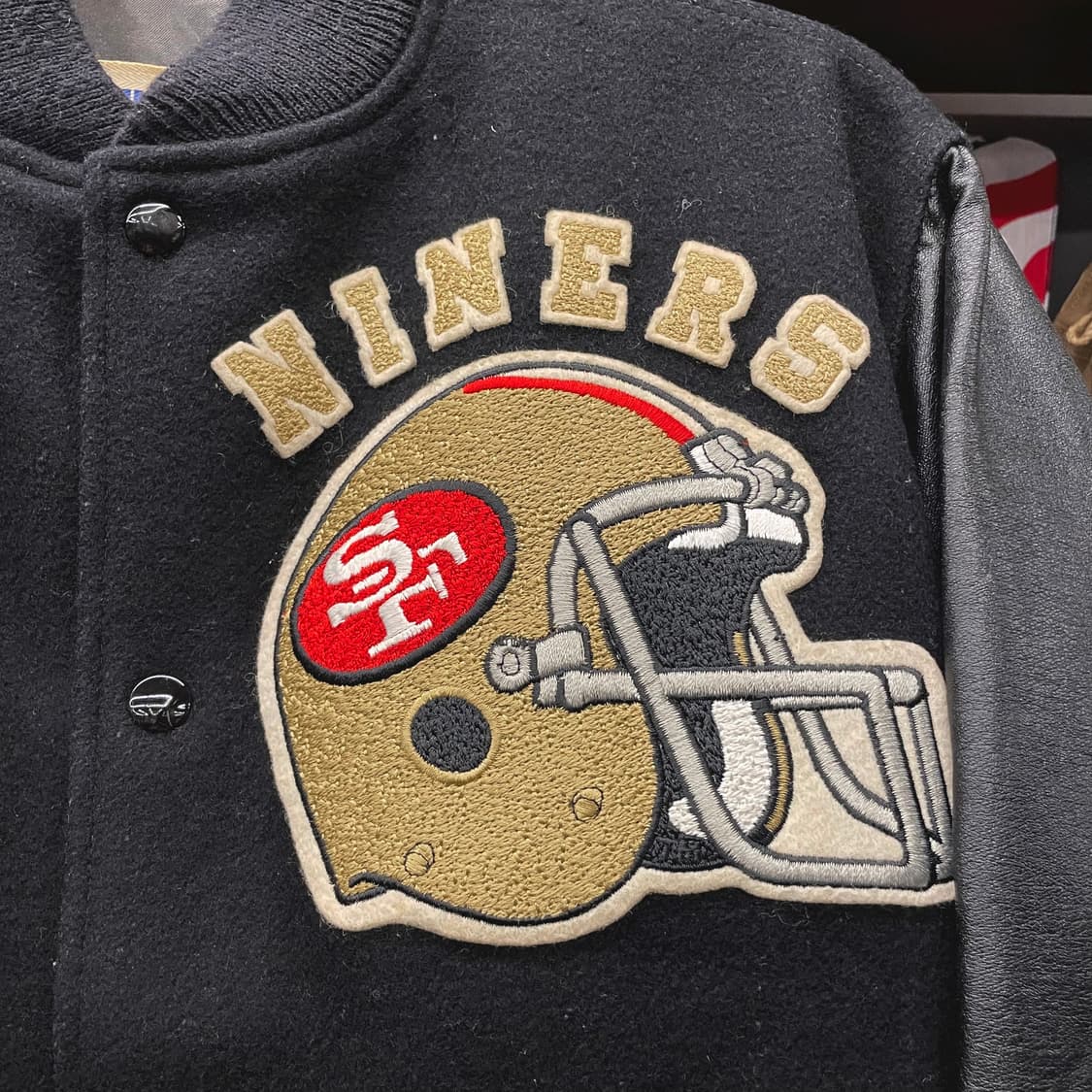 80s NFL 포티 나이너스 레더 암 바시티 자켓 상품이미지3