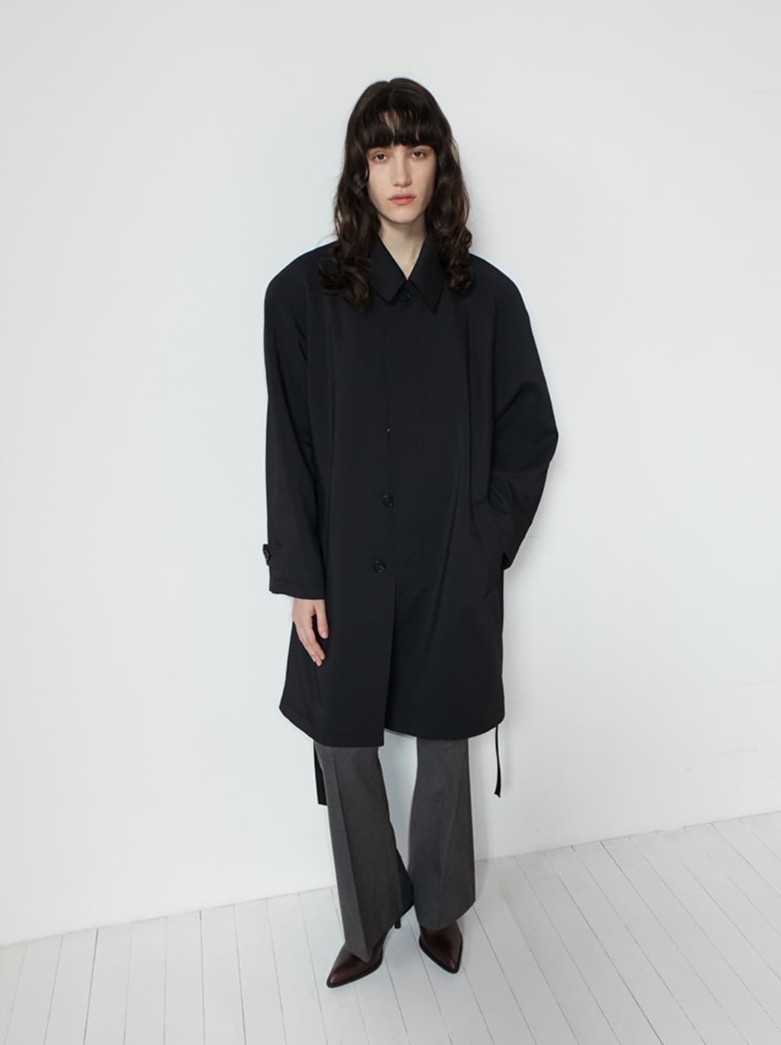 리포스 Repos 하프 오버 싱글 트렌치 코트 블랙 상품이미지1