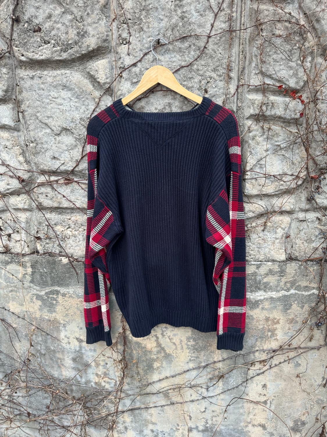 타미힐피거 빈티지 헤비 코튼 자수 로고 체크 패턴 니트 xl 상품이미지2