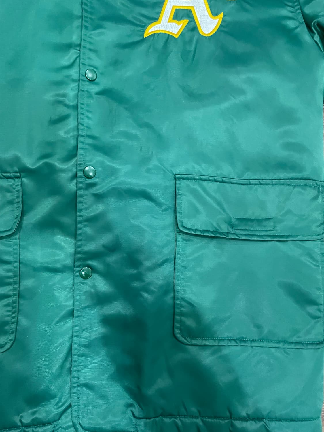 90s 스타터 MLB 오클랜드 애슬레틱스 사틴 코트 자켓 그린 상품이미지6