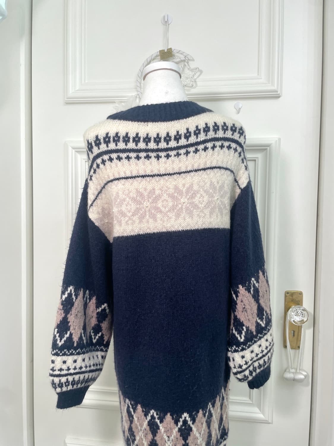 navy pink argyle&notdic pearl point swea 상품이미지4