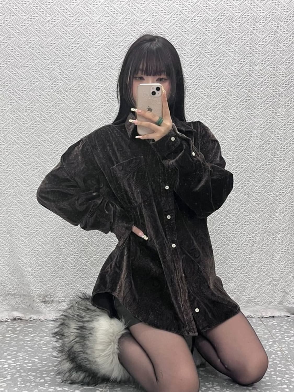 타미힐피거 90's 스트릿 펑크 페이즐리 벨벳 셔츠 L C09755 상품이미지1