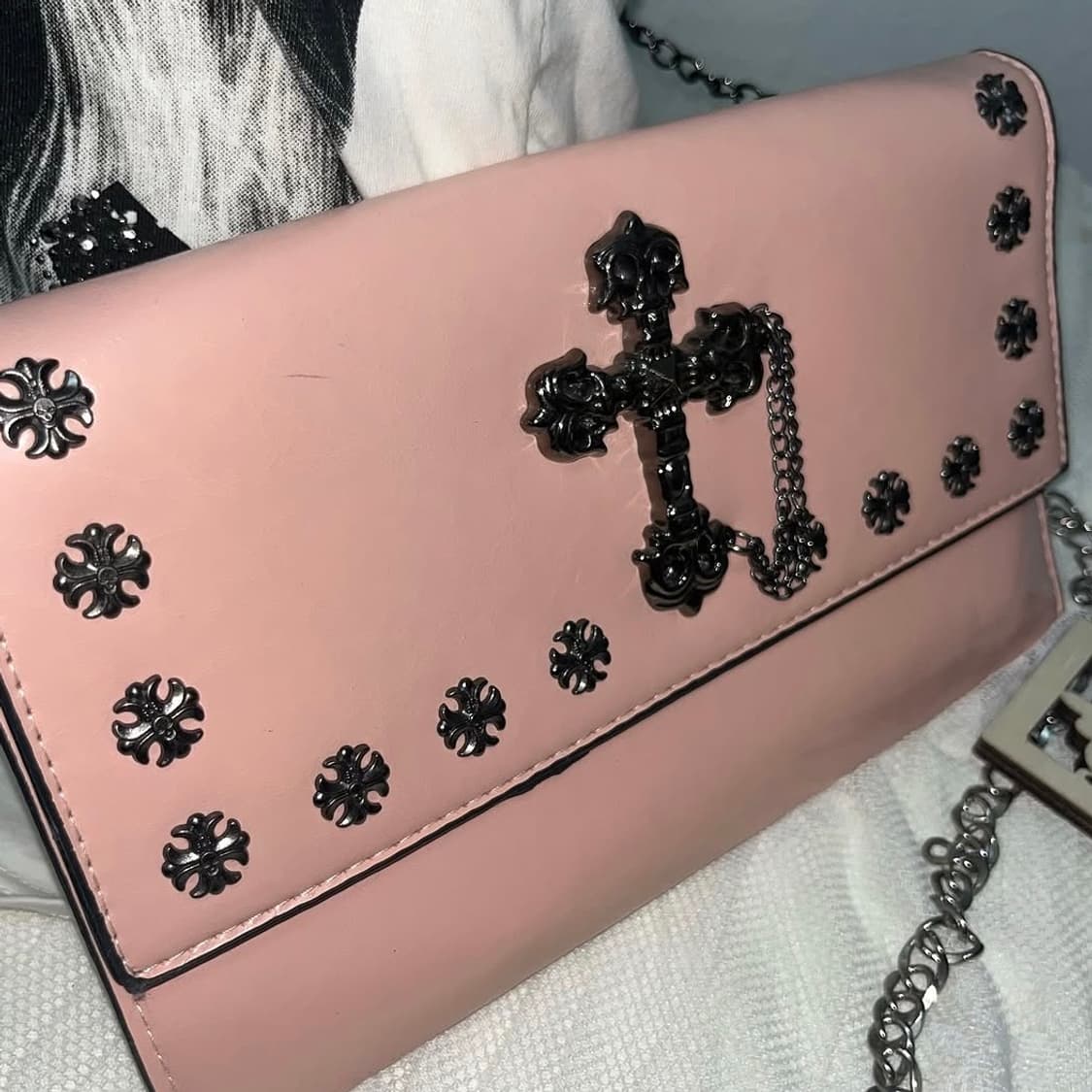 고딕 십자가 팬던트 핑크 글로시 체인백 상품이미지3