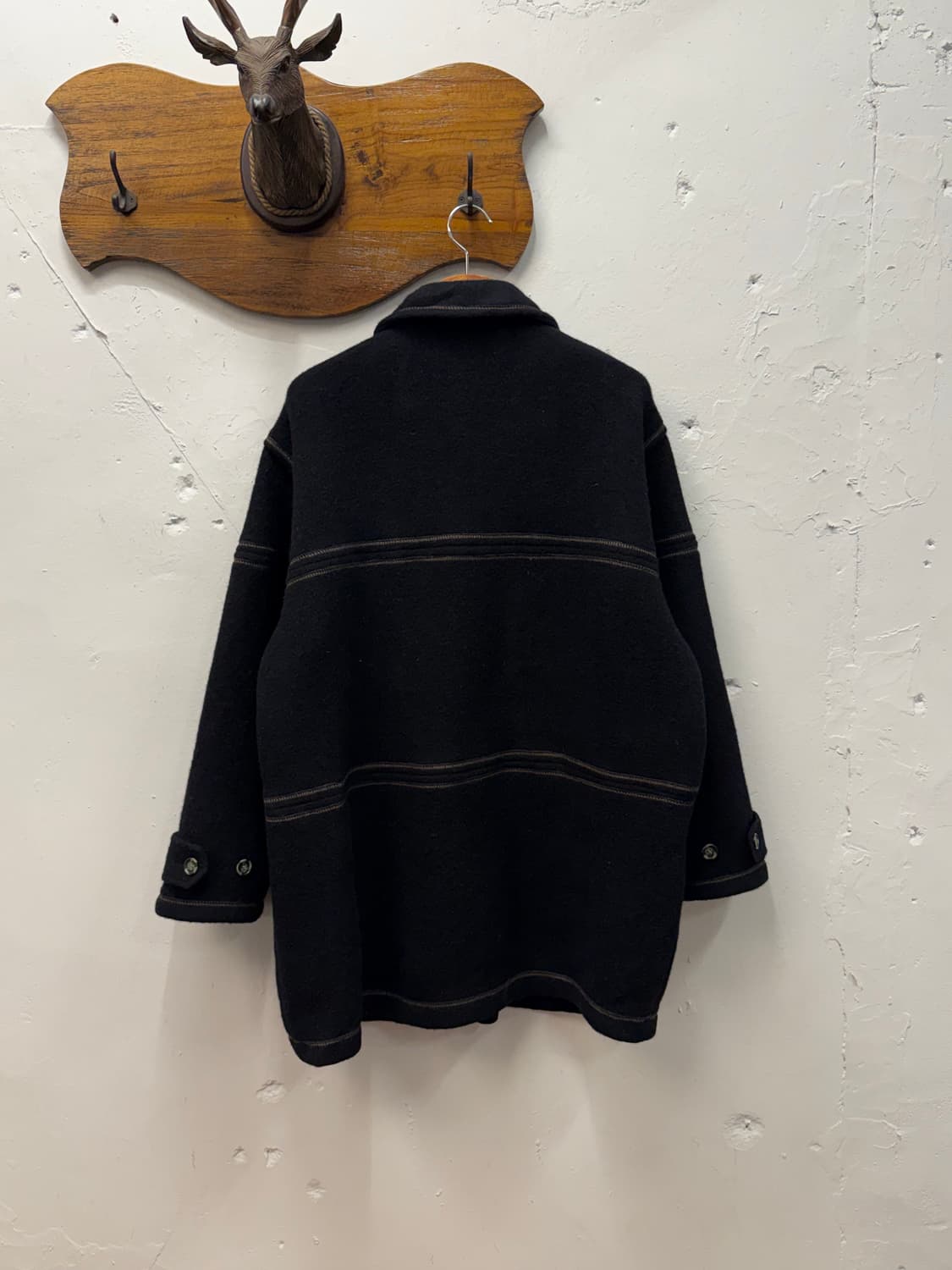 L) 90s Contrast Stitch Wool Car Coat 상품이미지5