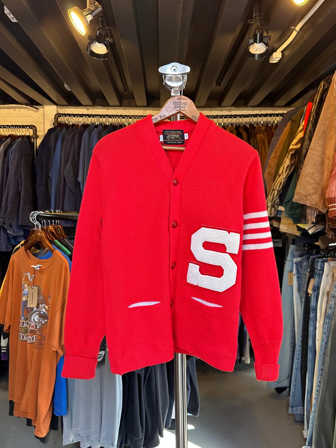 50-60s Virgin Wool 레터맨 가디건 스웨터 우먼스 상품이미지1