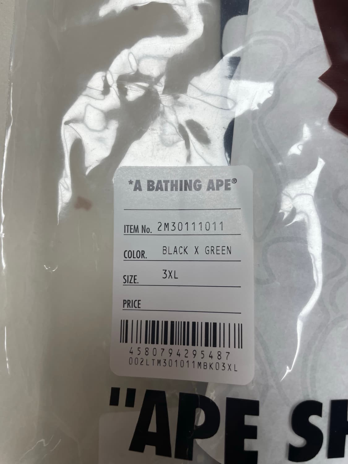 3XL) 베이프 ABC 카모 마일로 후드 롱슬리브 티셔츠 블랙/그린 상품이미지4